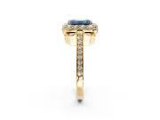 Floral Halo Engagement Ring Setting for Fancy Blue Emerald Cut Center with Large Halo Accents and Prong Head in Yellow Gold