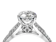 Solitaire Engagement Ring Setting for Oval Center with Pave Rail Split Shank and Prong Head in Platinum