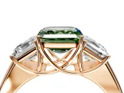 3 Stone Engagement Ring Setting for Fancy Green Asscher Cut Center with Raised Basket Heads and Prong Head in Rose Gold