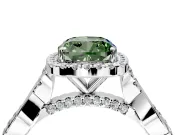 Halo Engagement Ring Setting for Fancy Green Cushion Cut Center with Twist Band and Prong Head in Sterling Silver