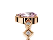 Milgrain Bezel Engagement Ring Setting for Fancy Pink Pear-Shaped Center with Marquise Stations and Bezel Head in Rose Gold