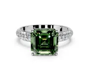 Solitaire Engagement Ring Setting for Fancy Green Asscher Cut Center with Domed Multi-Row Pave Band and Prong Head in Sterling Silver