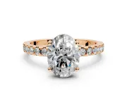 Solitaire Engagement Ring Setting for Oval Center with Band of Accents and Prong Head in Rose Gold