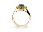 Cluster Halo Engagement Ring Setting for Fancy Blue Radiant Cut Center with Milgrain Bezel Accents and Prong Head in Yellow Gold