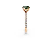 Solitaire Engagement Ring Setting for Fancy Green Round Cut Center with Micro Pave Band and Prong Head in Rose Gold