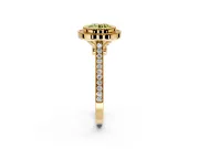Halo Engagement Ring Setting for Fancy Yellow Round Cut Center with Milgrain Frame, Pave Band and Prong Head in Yellow Gold