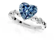 Solitaire Engagement Ring Setting for Fancy Blue Heart-Shaped Center with Beaded Bezel Station Band and Prong Head in Sterling Silver