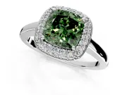 Halo Engagement Ring Setting for Fancy Green Cushion Cut Center with Plain Tapered Band and Prong Head in White Gold