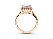 Starburst Halo Engagement Ring Setting for Princess Cut Center with Thin Round-Wire Band and Prong Head in Rose Gold