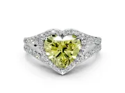 Halo Engagement Ring Setting for Fancy Yellow Heart-Shaped Center with Narrow Pave Split Shank and Prong Head in Sterling Silver