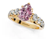 Solitaire Engagement Ring Setting for Fancy Pink Pear-Shaped Center with Graduated Shared Prongs and Prong Head in Yellow Gold