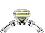 Solitaire Engagement Ring Setting for Fancy Yellow Asscher Cut Center with Bezel Station Band and Prong Head in Sterling Silver