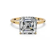 Solitaire Engagement Ring Setting for Asscher Cut Center with Straight Thin Band and Prong Head in Yellow Gold