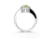 Accent Halo Engagement Ring Setting for Fancy Yellow Oval Center with Full-Length Pave Band and Prong Head in Sterling Silver