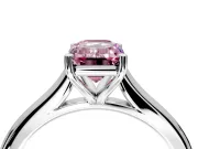 Solitaire Engagement Ring Setting for Fancy Pink Emerald Cut Center with Narrow Cathedral Band and Prong Head in Sterling Silver