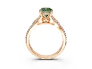 Solitaire Engagement Ring Setting for Fancy Green Cushion Cut Center with Pave Rail Split Shank and Prong Head in Rose Gold