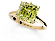 Solitaire Engagement Ring Setting for Fancy Yellow Asscher Cut Center with Cathedral Band and Prong Head in Yellow Gold