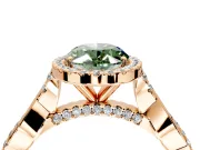 Halo Engagement Ring Setting for Fancy Green Oval Center with Twist Band and Prong Head in Rose Gold