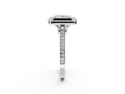 Halo Engagement Ring Setting for Princess Cut Center with Milgrain Frame, Pave Band and Prong Head in Sterling Silver