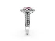 Large Accent Halo Engagement Ring Setting for Fancy Pink Pear-Shaped Center with Pave Split Shank and Prong Head in Sterling Silver