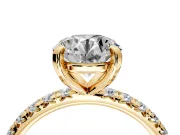 Solitaire Engagement Ring Setting for Round Cut Center with Shared-Prong Accents and Prong Head in Yellow Gold