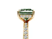 Solitaire Engagement Ring Setting for Fancy Green Princess Cut Center with Fine Pave Band and Prong Head in Yellow Gold