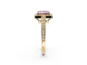 Bezel-Framed Halo Engagement Ring Setting for Fancy Pink Princess Cut Center with Pave Band and Prong Head in Yellow Gold