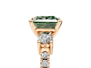 3 Stone Engagement Ring Setting for Fancy Green Princess Cut Center with Round Cut Side Accents and Prong Head in Rose Gold