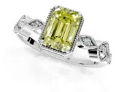 Vintage Station Engagement Ring Setting for Fancy Yellow Emerald Cut Center with Accents and Prong Head in White Gold