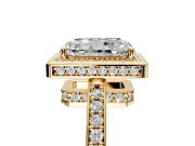 Halo Engagement Ring Setting for Radiant Cut Center with Metal-Rimmed Halo, Pave Band and Prong Head in Yellow Gold