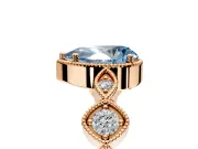 Vintage Station Engagement Ring Setting for Fancy Blue Pear-Shaped Center with Accents and Prong Head in Rose Gold