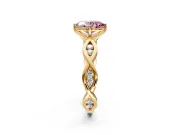 Solitaire Engagement Ring Setting for Fancy Pink Oval Center with Accented Twist Band and Leaf Prong Head in Yellow Gold