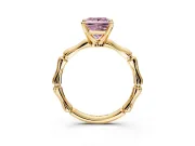 Solitaire Engagement Ring Setting for Fancy Pink Princess Cut Center with Bamboo Band and Prong Head in Yellow Gold