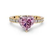 Solitaire Engagement Ring Setting for Fancy Pink Heart-Shaped Center with Fine Pave Band and Claw Prong Head in Yellow Gold