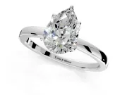 Solitaire Engagement Ring Setting for Pear-Shaped Center with Thin Rounded Plain Band and Prong Head in Platinum
