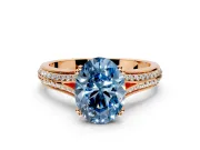 Solitaire Engagement Ring Setting for Fancy Blue Oval Center with Pave Rail Split Shank and Prong Head in Rose Gold