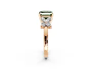 Floral Engagement Ring Setting for Fancy Green Asscher Cut Center with Marquise Cluster Shoulders and Prong Head in Rose Gold