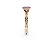 Solitaire Engagement Ring Setting for Fancy Pink Emerald Cut Center with Milgrain Bezel Accents and Prong Head in Rose Gold