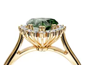 Starburst Halo Engagement Ring Setting for Fancy Green Heart-Shaped Center with Thin Round-Wire Band and Prong Head in Yellow Gold