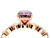 Solitaire Engagement Ring Setting for Fancy Pink Emerald Cut Center with Beaded Bezel Station Band and Prong Head in Rose Gold