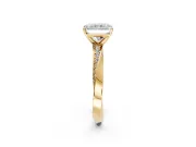 Side Accent Engagement Ring Setting for Radiant Cut Center with Accent Shoulders and Prong Head in Yellow Gold