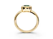Solitaire Engagement Ring Setting for Fancy Green Cushion Cut Center with Wide Band and Bezel Head in Yellow Gold