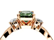 3 Stone Engagement Ring Setting for Fancy Green Emerald Cut Center with Pave Twist Band and Prong Head in Rose Gold