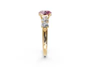5 Stone Engagement Ring Setting for Fancy Pink Round Cut Center with Graduated Accents and Prong Head in Yellow Gold
