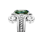 Solitaire Engagement Ring Setting for Fancy Green Emerald Cut Center with Twisted Band and Scroll Prong Head in White Gold