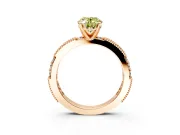 Solitaire Engagement Ring Setting for Fancy Yellow Oval Center with Milgrain-Edged Pave Band and Prong Head in Rose Gold