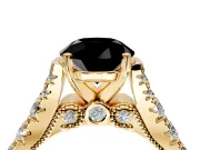 Solitaire Engagement Ring Setting for Fancy Black Round Cut Center with Pave Cathedral Shoulders and Prong Head in Yellow Gold