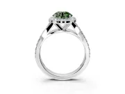 Halo Engagement Ring Setting for Fancy Green Round Cut Center with Narrow Pave Split Shank and Prong Head in Platinum