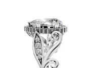 Halo Engagement Ring Setting for Pear-Shaped Center with Leaf Motif Split Shank and Prong Head in Platinum