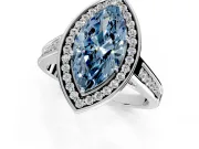 Halo Engagement Ring Setting for Fancy Blue Marquise Center with Outer Bezel Rim, Pave Band and Prong Head in Sterling Silver